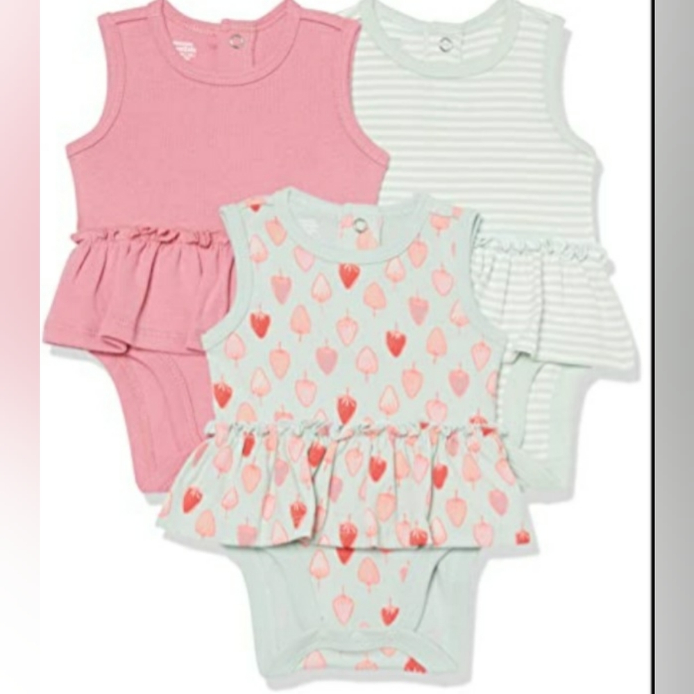 Amazon Essentials Baby Girls' Sleeveless Bodysuit Dress, Pack of 3 *NEW*
